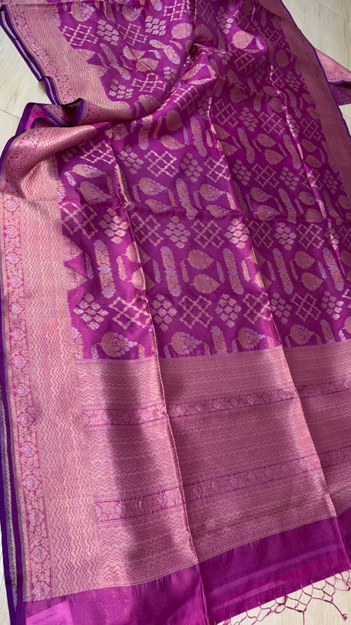 Banarasi Electric Purple Kora Silk Saree