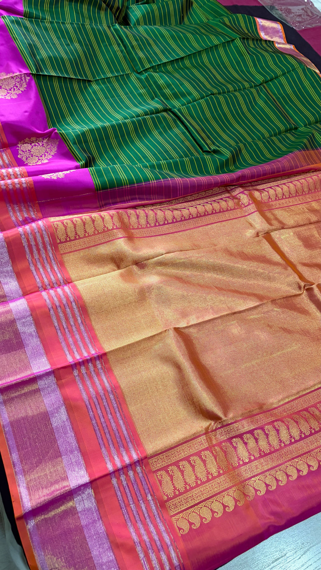 Dark Forest Green Kanjeevaram Korvai Saree