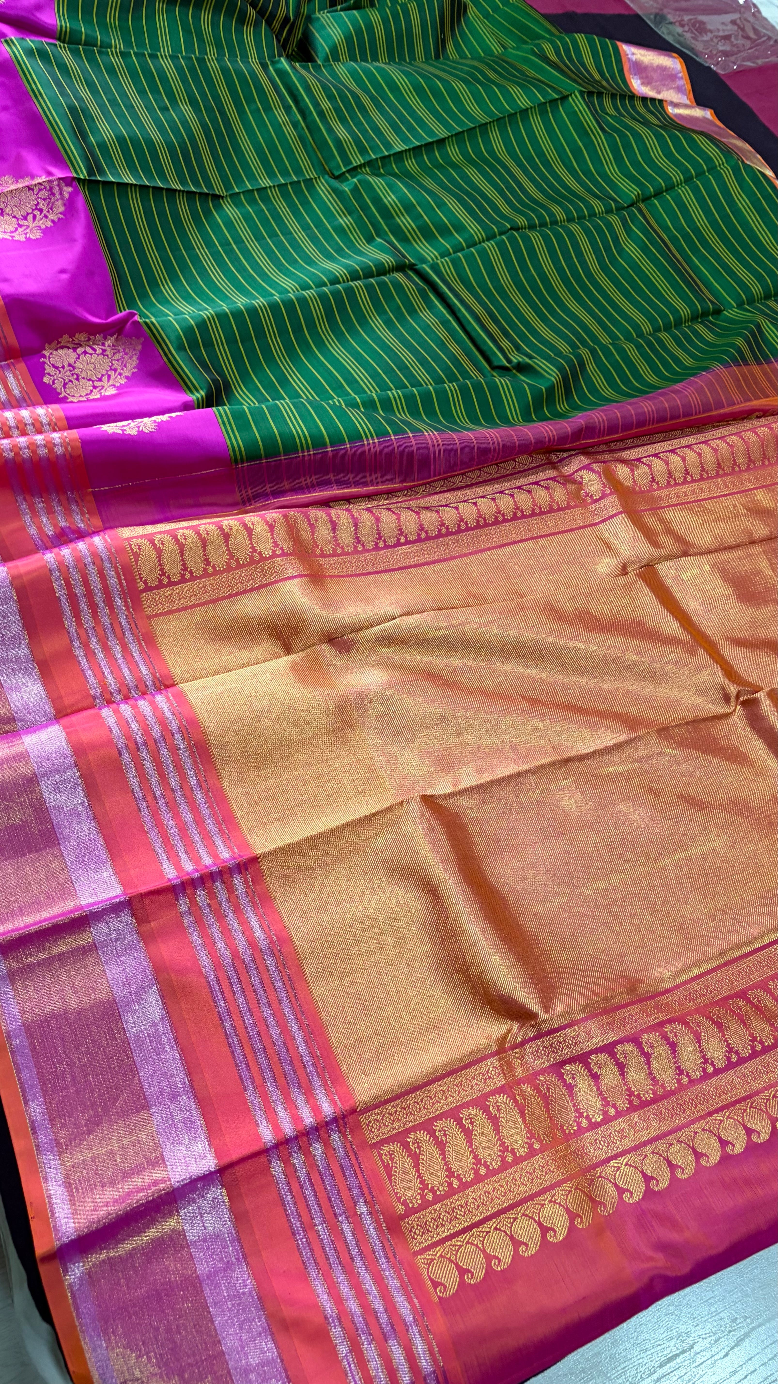 Dark Forest Green Kanjeevaram Korvai Saree