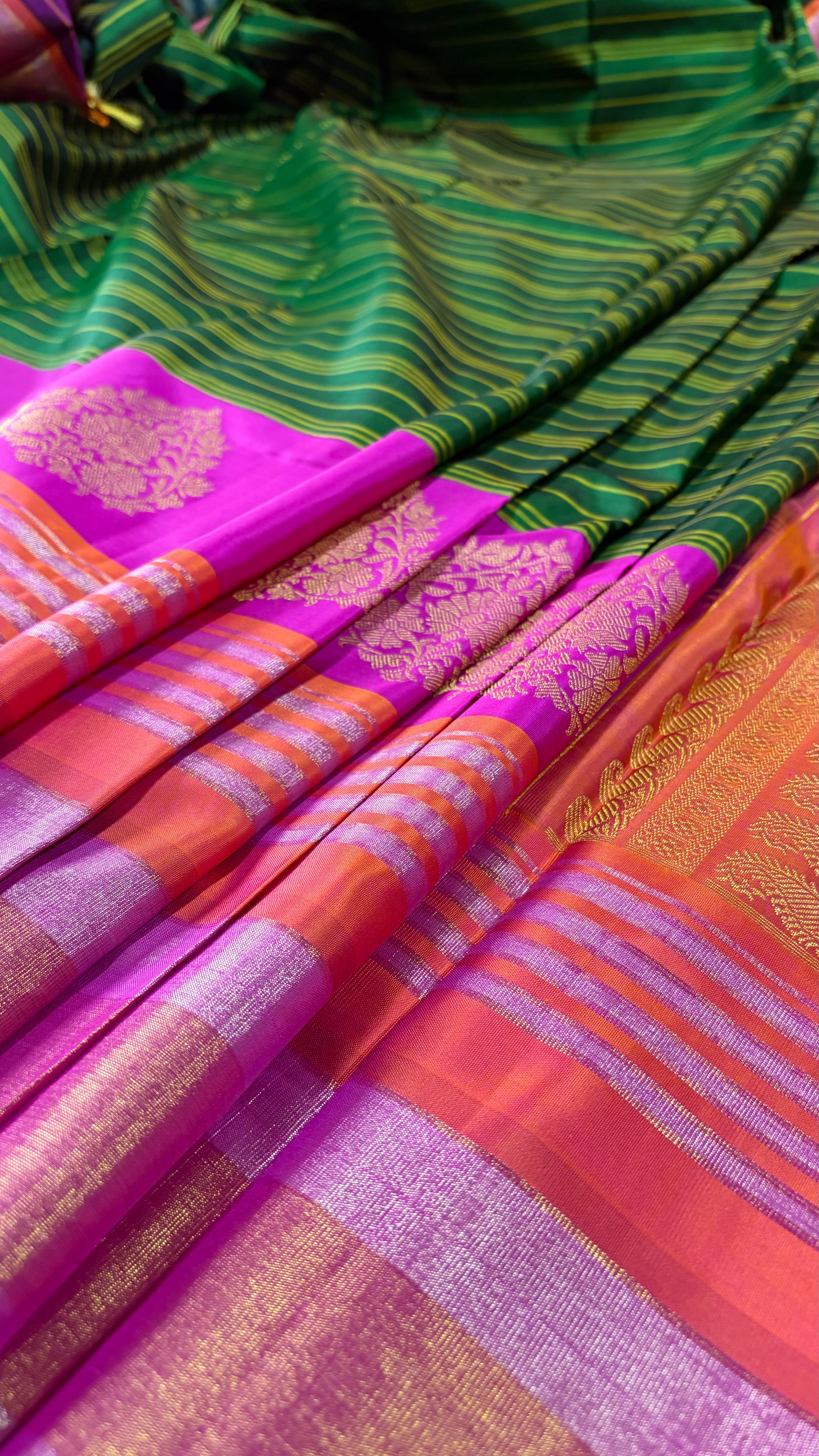 Dark Forest Green Kanjeevaram Korvai Saree