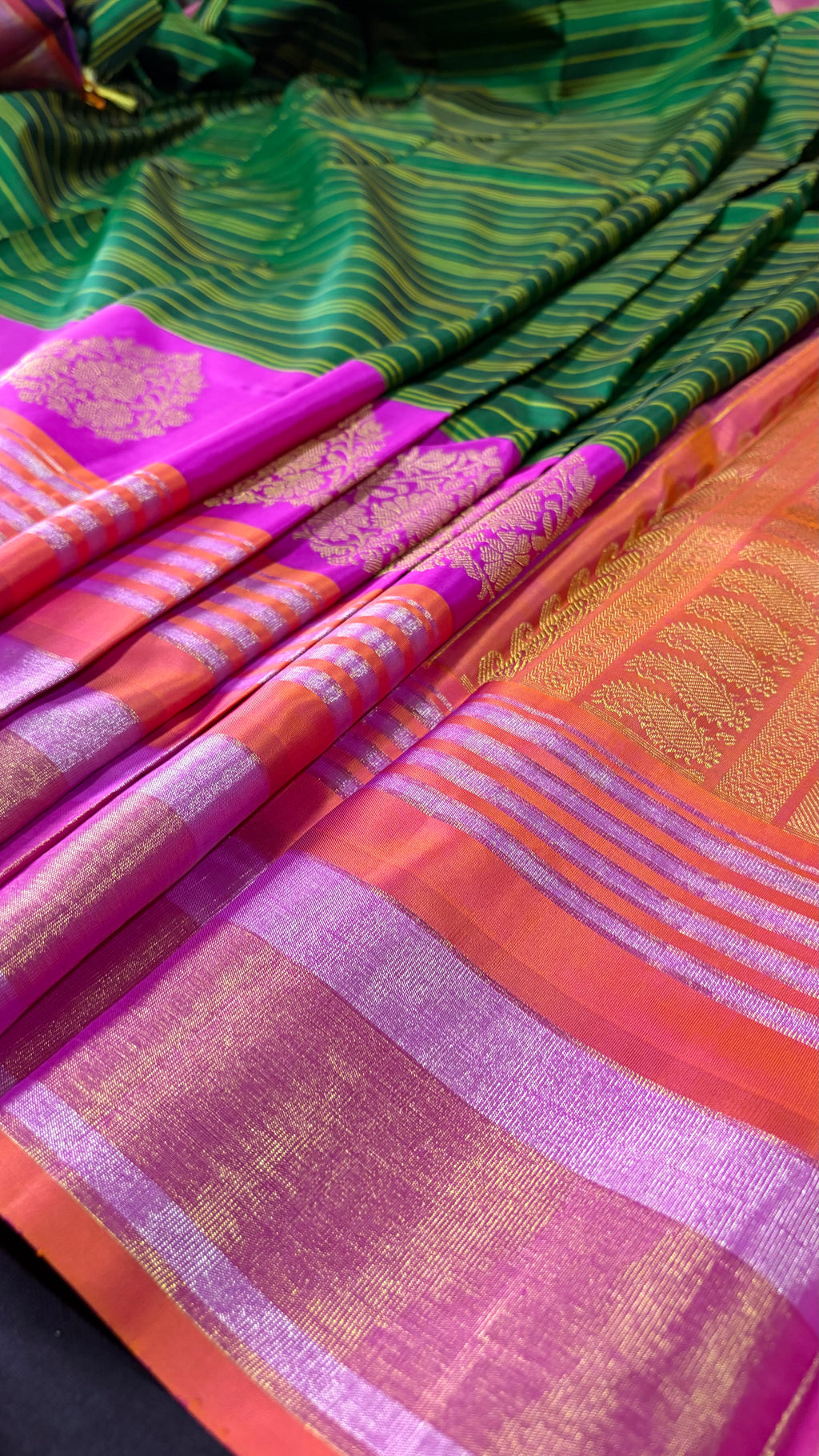 Dark Forest Green Kanjeevaram Korvai Saree
