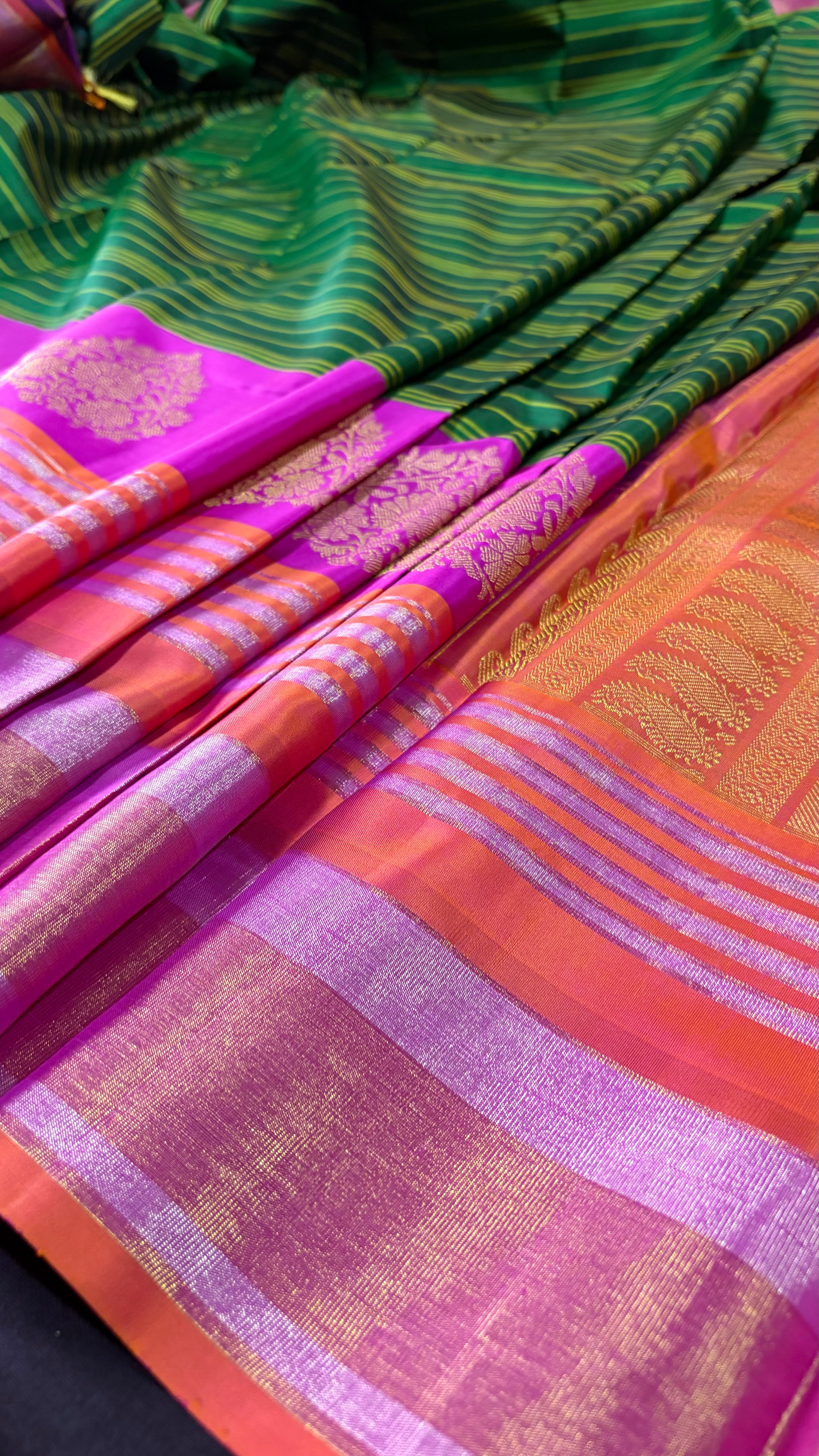 Dark Forest Green Kanjeevaram Korvai Saree