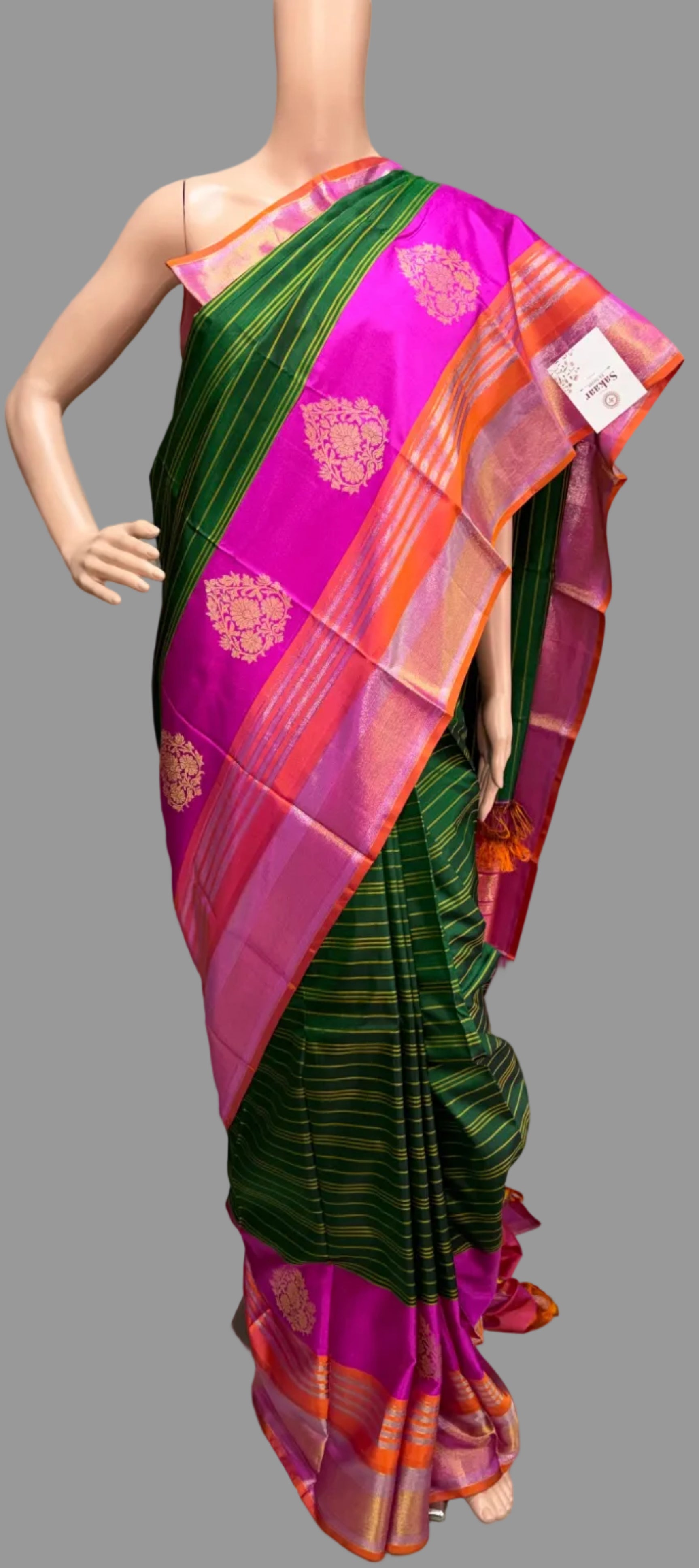 Dark Forest Green Kanjeevaram Korvai Saree