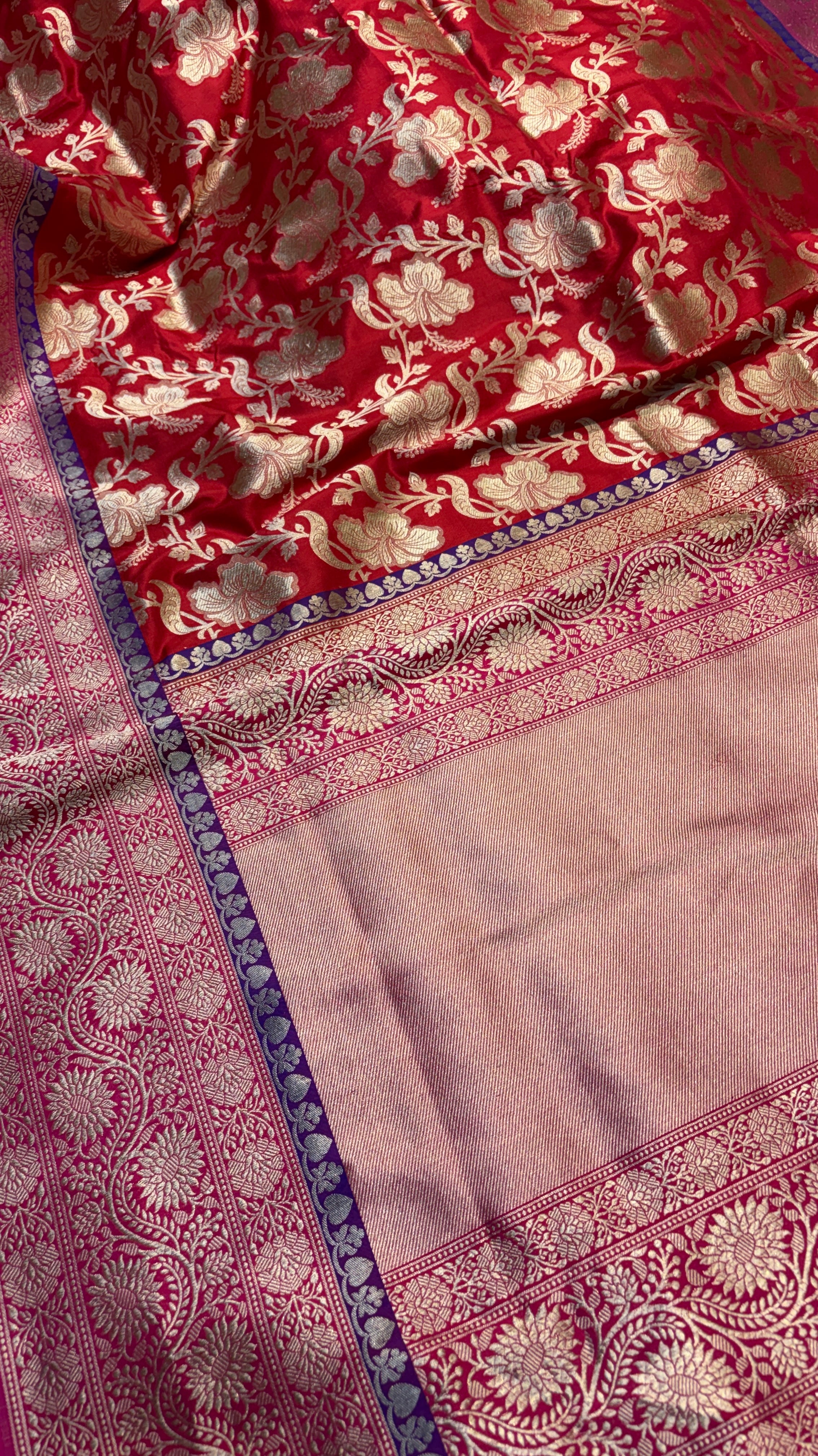 Red-Pink Banarasi Pure Silk Saree