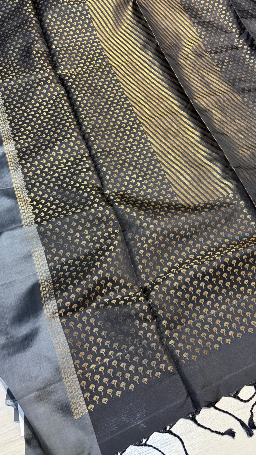 Black-Grey Zari Weaved Silk Saree