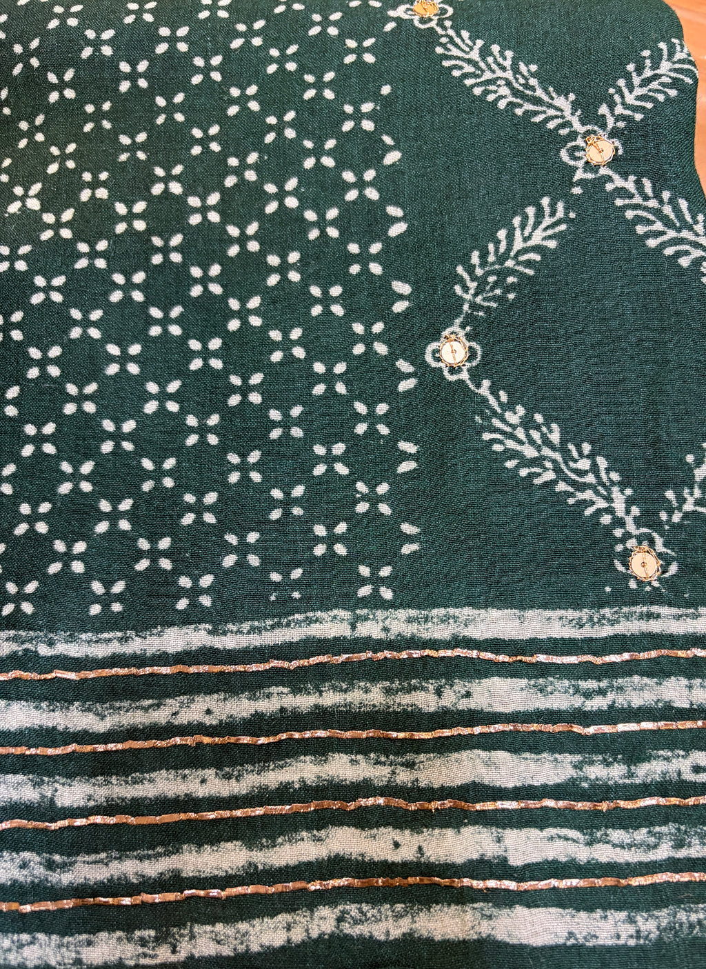 Bottle Green Pure Tussar Silk Unstitched Dress