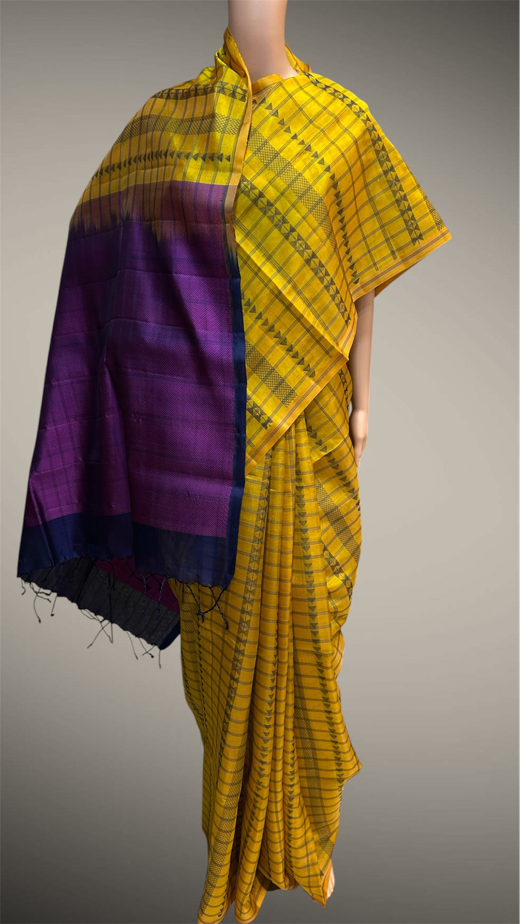 YELLOW-PURPLE KORA SILK SAREE