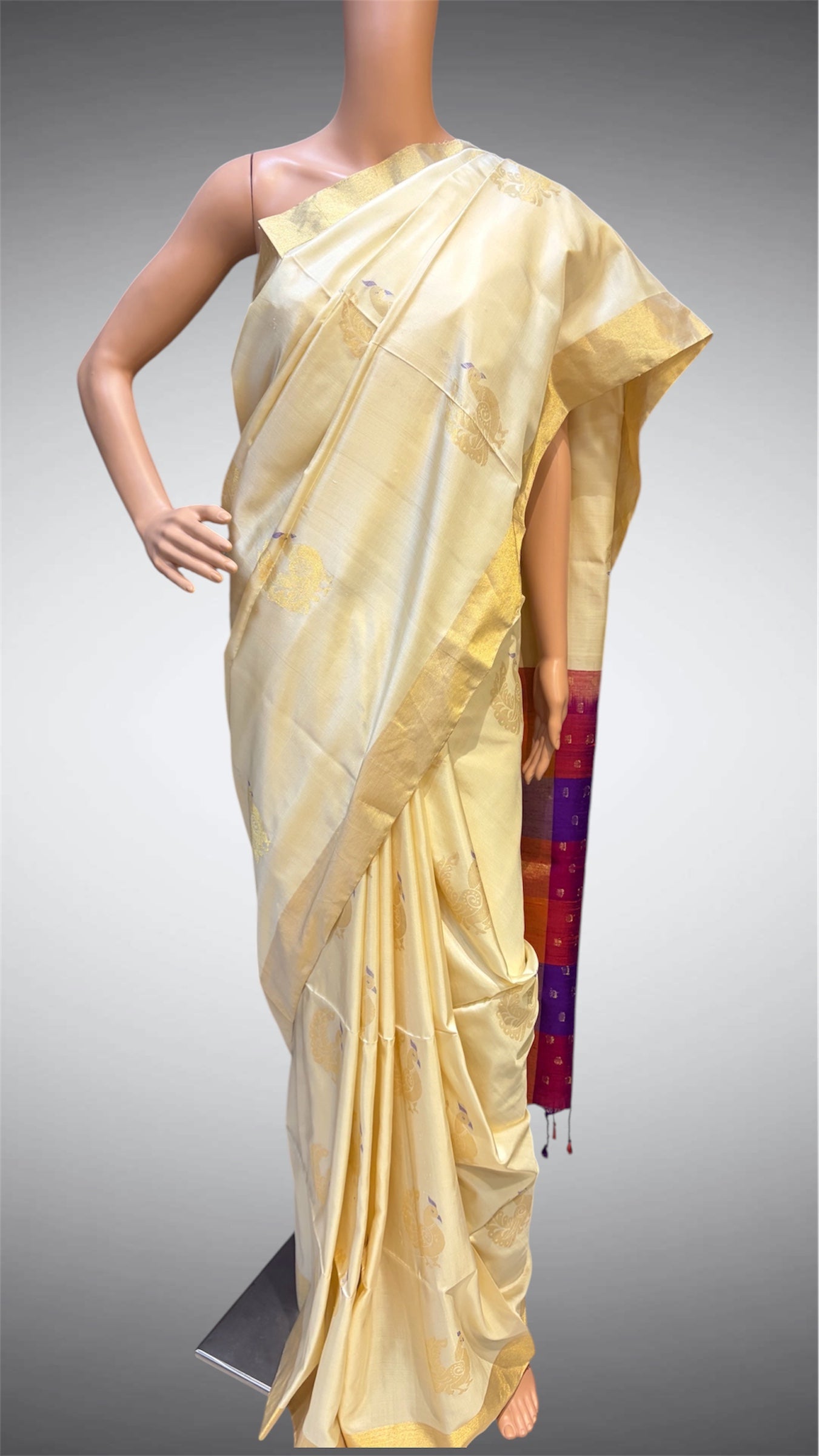 Cream with Rangkaat Pure Silk Saree