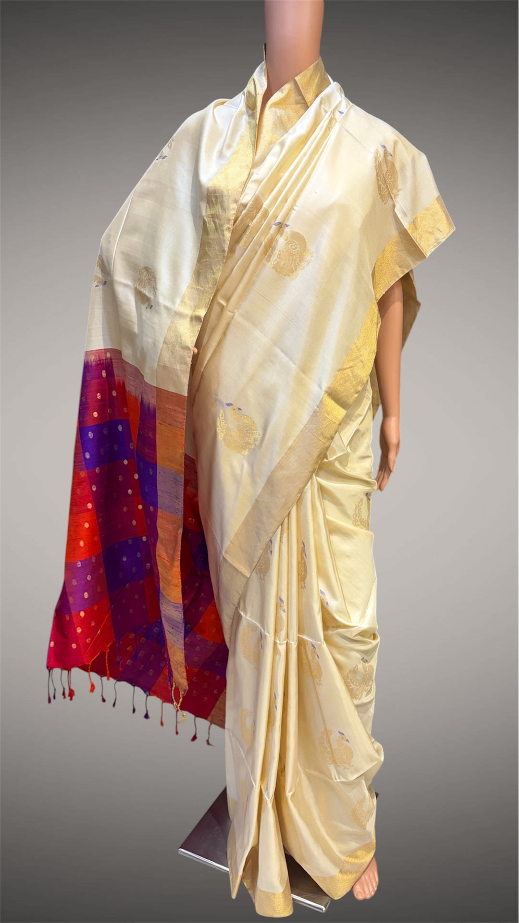Cream with Rangkaat Pure Silk Saree