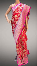 Red-Pink Banarasi Pure Silk Saree