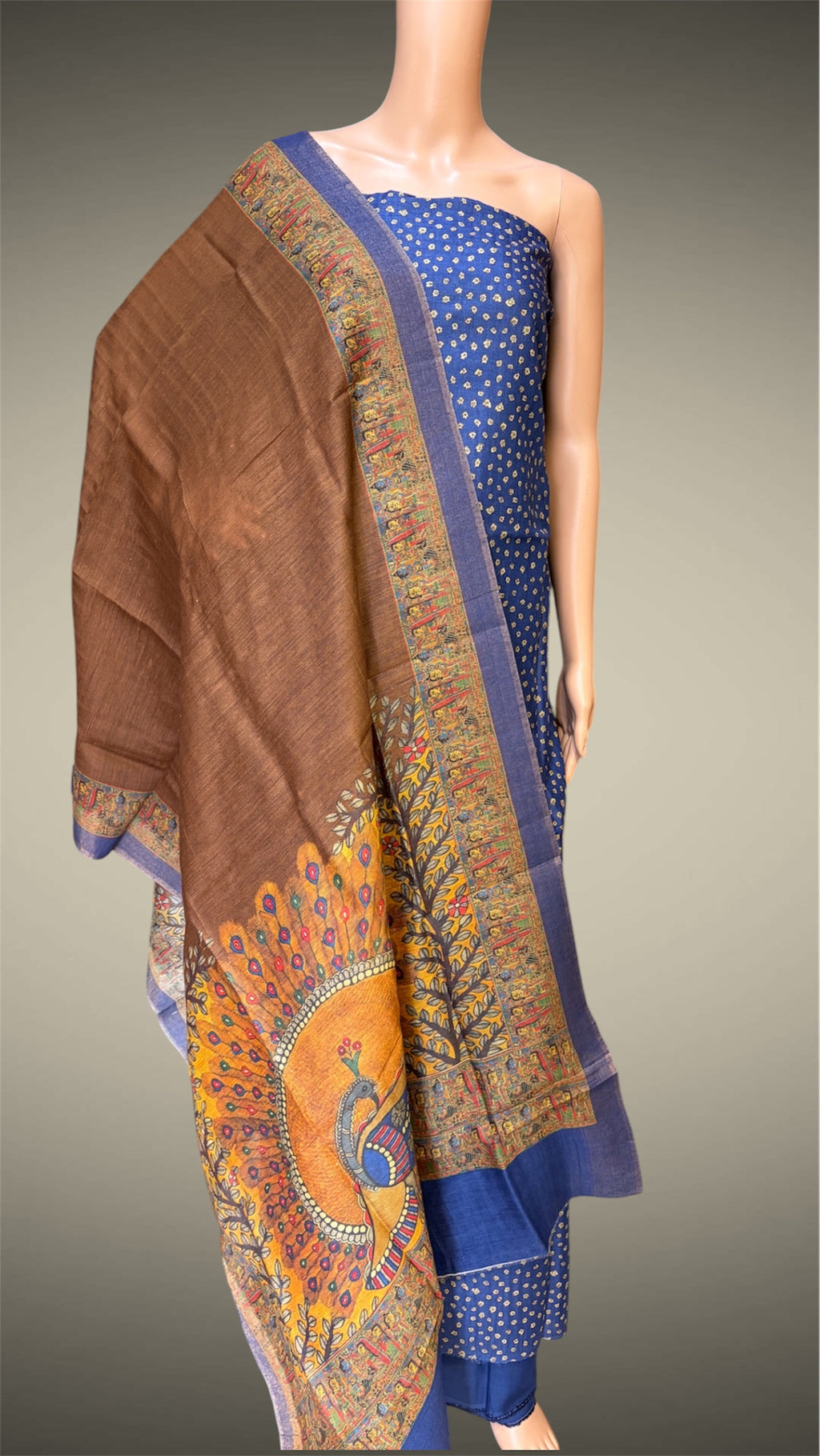 Blue-Brown with Tussar Dress Material