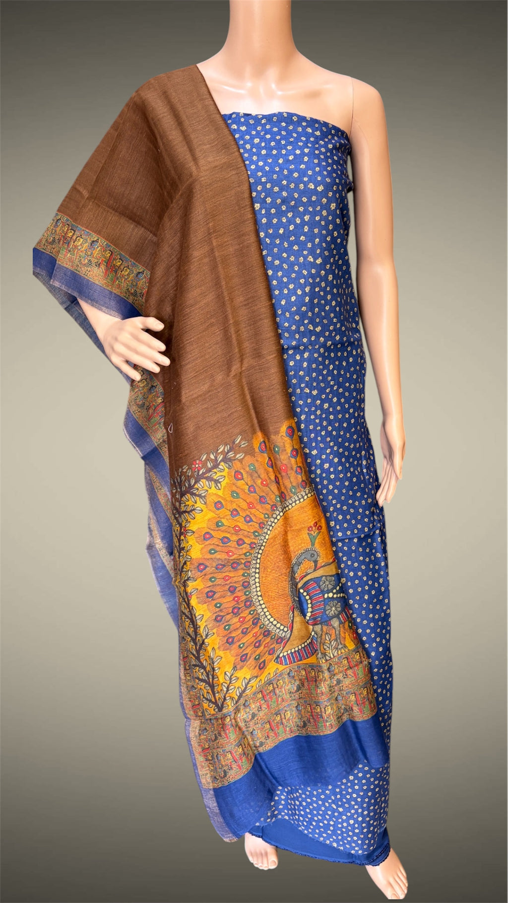 Blue-Brown with Tussar Dress Material