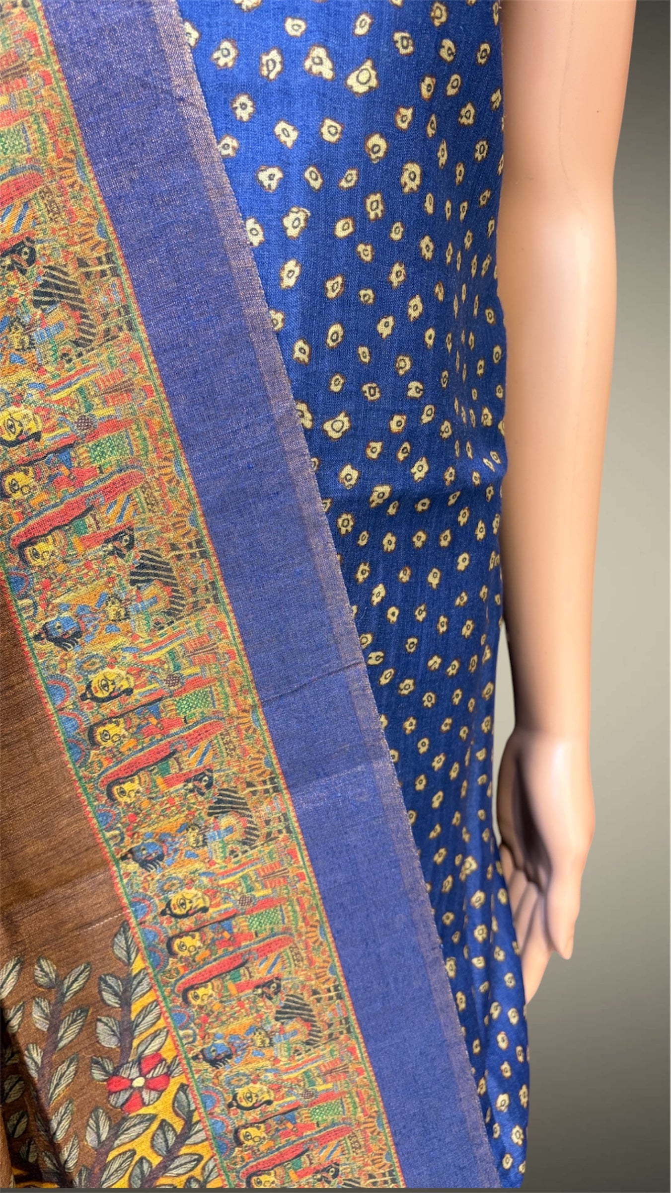 Blue-Brown with Tussar Dress Material